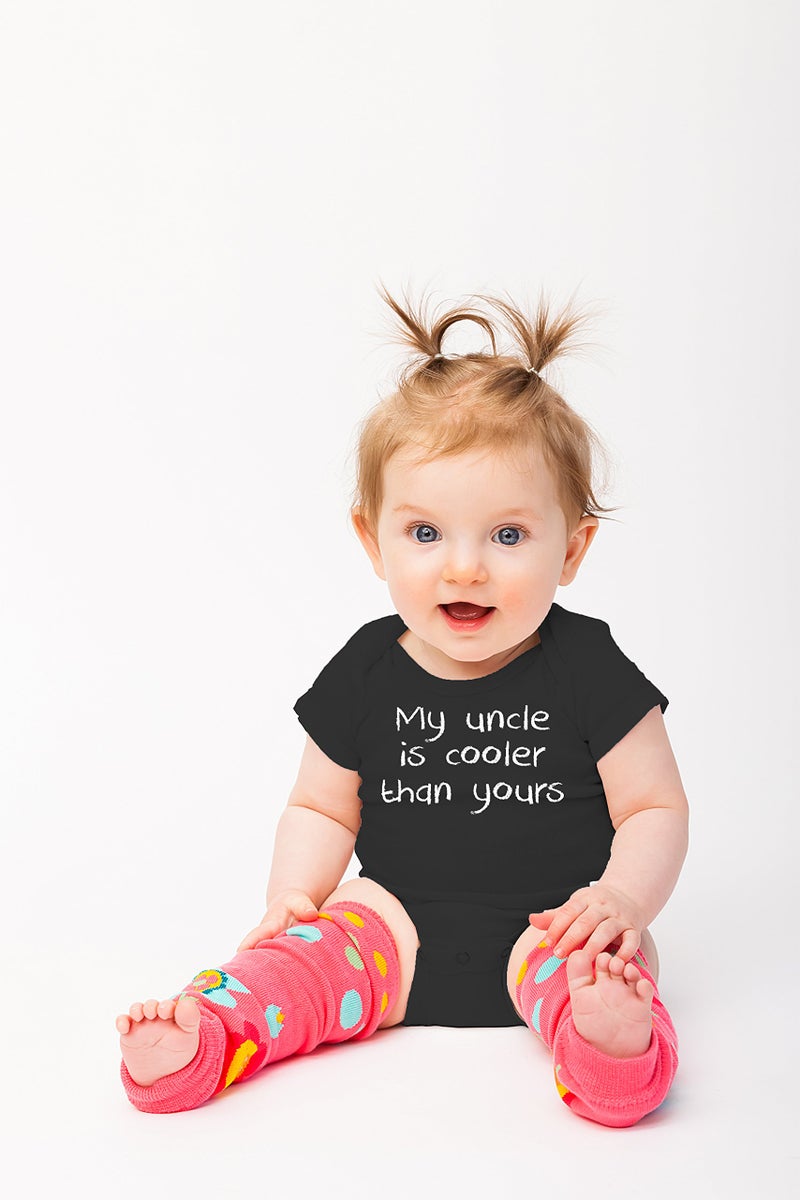 Funnwear My Uncle is Cooler Than Yours - Funny Baby Essentials Bodysuit - Newborn Clothes Baby Romper (6 Months  Black) - Image 4